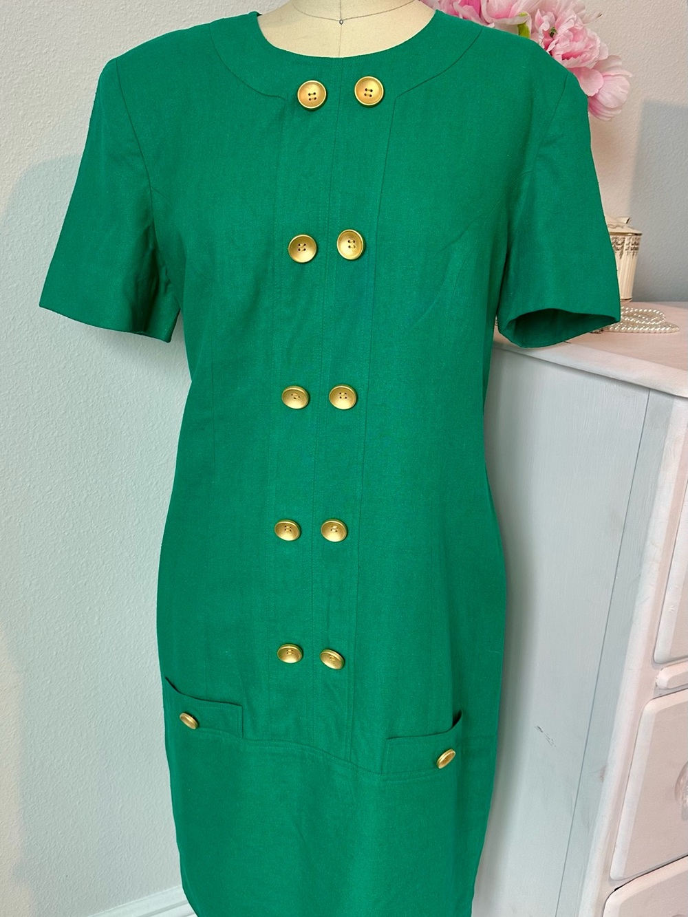 Leslie Fay Vintage Green Silk 100% Silk Dress